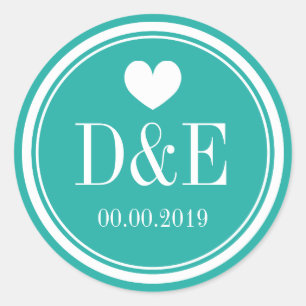 Sticker Rond Monogramme bleu turquoise pour le mariage