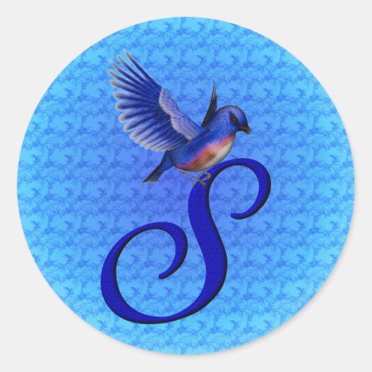Sticker Rond Monogramme Bluebird Initial S Élégant (Devant)