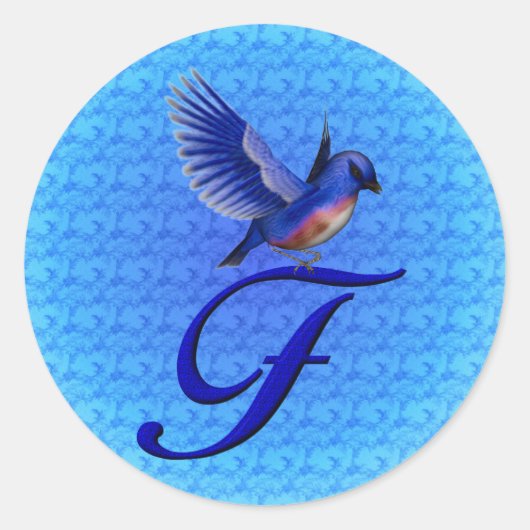 Sticker Rond Monogramme Bluebird Initiale F Élégant (Devant)