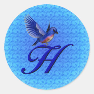 Sticker Rond Monogramme Bluebird Initiale H Élégant
