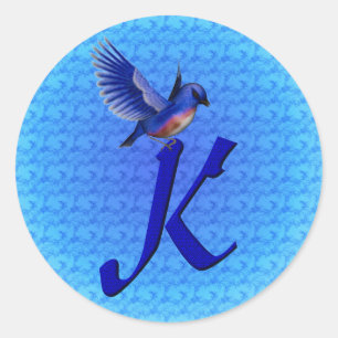 Sticker Rond Monogramme Bluebird Initiale K Élégant