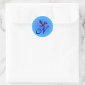 Sticker Rond Monogramme Bluebird Initiale N Élégant (Sac)