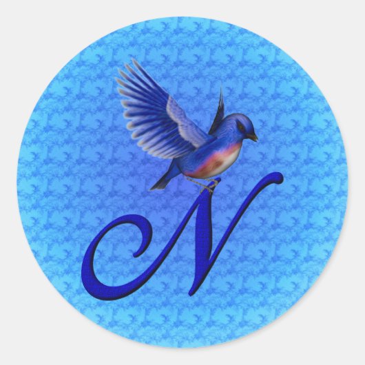 Sticker Rond Monogramme Bluebird Initiale N Élégant (Devant)