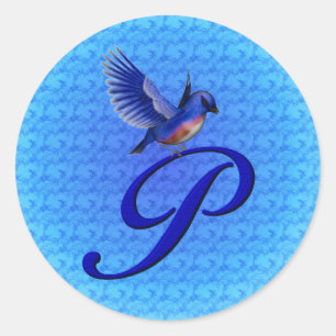 Sticker Rond Monogramme Bluebird Initiale P Élégant
