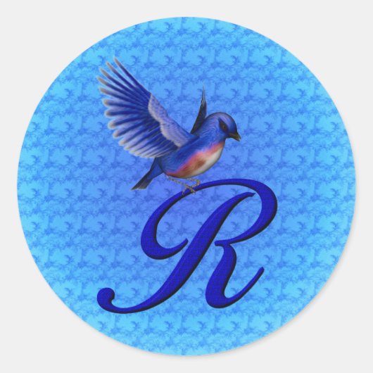 Sticker Rond Monogramme Bluebird Initiale R Élégant (Devant)