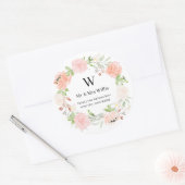 Sticker Rond Monogramme Blush Ivory Rose Adresse de retour (Enveloppe)