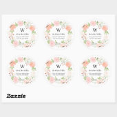 Sticker Rond Monogramme Blush Ivory Rose Adresse de retour (Feuille)
