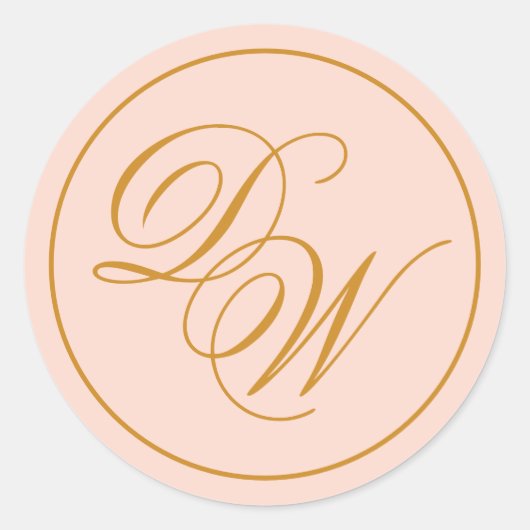 Sticker Rond Monogramme Blush Pink 2 Initiales Calligraphie dor (Devant)