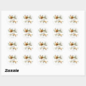 Sticker Rond Monogramme, boho, bouquet de fleurs élégant (Feuille)