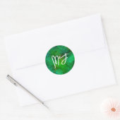 Sticker Rond Monogramme Bokeh noir et vert (Enveloppe)