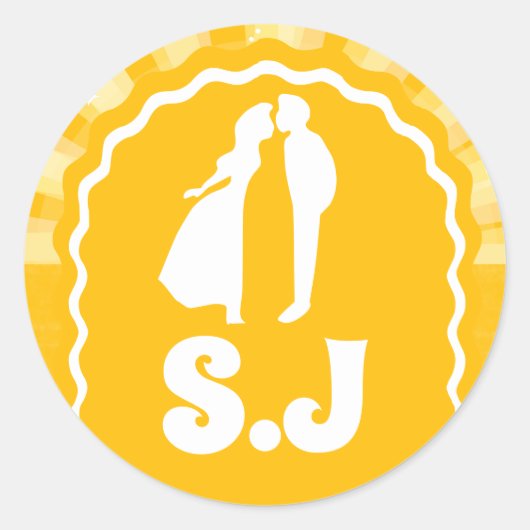 Sticker Rond Monogramme Bold Sunshine Yellow Wavy Arch Mariage (Devant)