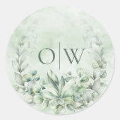 Sticker Rond Monogramme Botanique Eucalyptus Mariage (Devant)