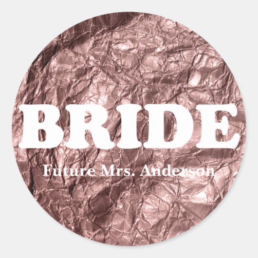 Sticker Rond Monogramme Bride Rose papier or texture métallique (Devant)