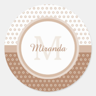 Sticker Rond Monogramme Brown et blanc avec nom
