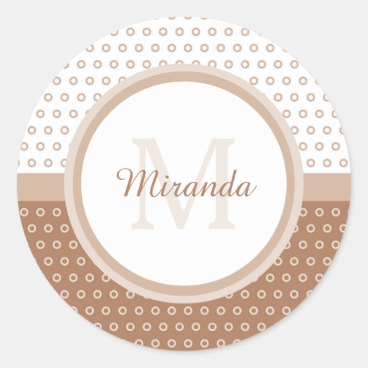 Sticker Rond Monogramme Brown et blanc avec nom (Devant)