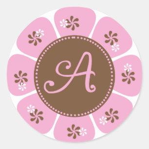 Sticker Rond Monogramme Brown et rose A