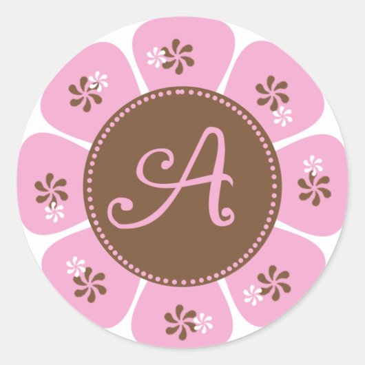 Sticker Rond Monogramme Brown et rose A (Devant)