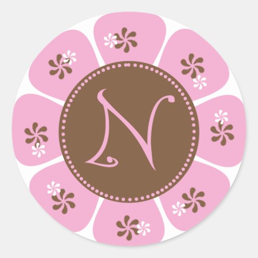 Sticker Rond Monogramme Brown et rose N (Devant)