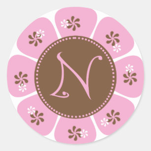 Sticker Rond Monogramme Brown et rose N