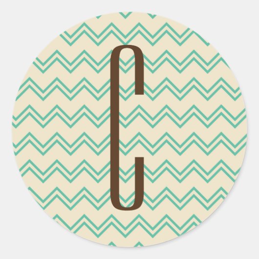 Sticker Rond Monogramme Brown sur Motif Turquoise Green Chevron (Devant)