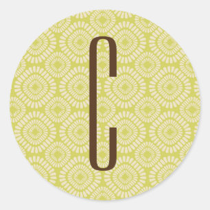 Sticker Rond Monogramme Brown sur Motif vert de la station Retr