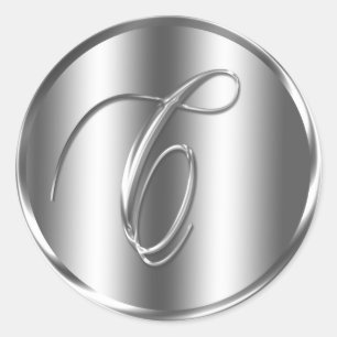 Sticker Rond Monogramme C Faire-part de mariage couleur argent