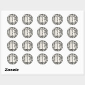 Sticker Rond Monogramme cachemire noir et blanc (Feuille)