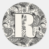 Sticker Rond Monogramme cachemire noir et blanc (Devant)