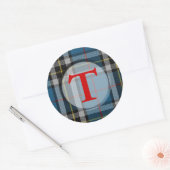 Sticker Rond Monogramme/cadre photo plaid (Enveloppe)