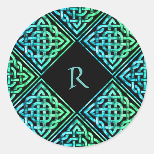 Sticker Rond Monogramme Celtic noeud bleu vert (Devant)
