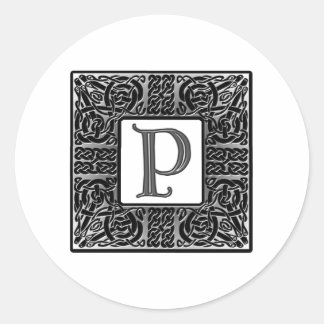 Sticker Rond Monogramme Celtique "P" argenté