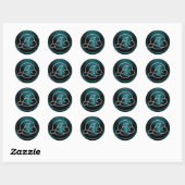 Sticker Rond Monogramme Cercle Argent Toutes Initiales Bleu Can (Feuille)