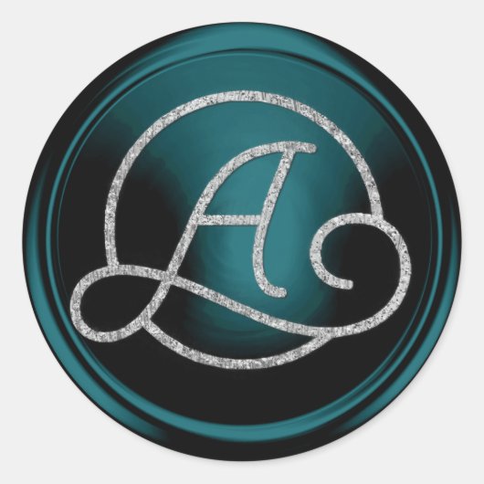 Sticker Rond Monogramme Cercle Argent Toutes Initiales Bleu Can (Devant)