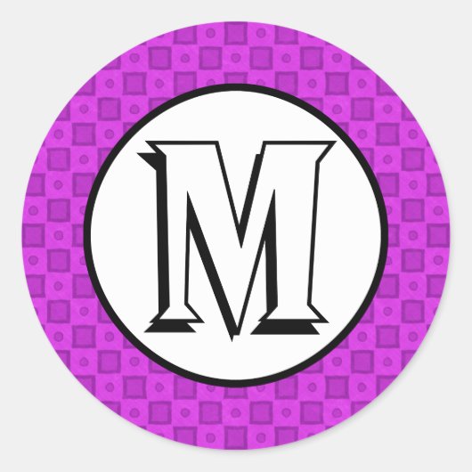 Sticker Rond Monogramme cercles et carrés sur un motif violet (Devant)