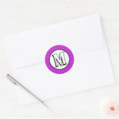 Sticker Rond Monogramme cercles et carrés sur un motif violet (Enveloppe)