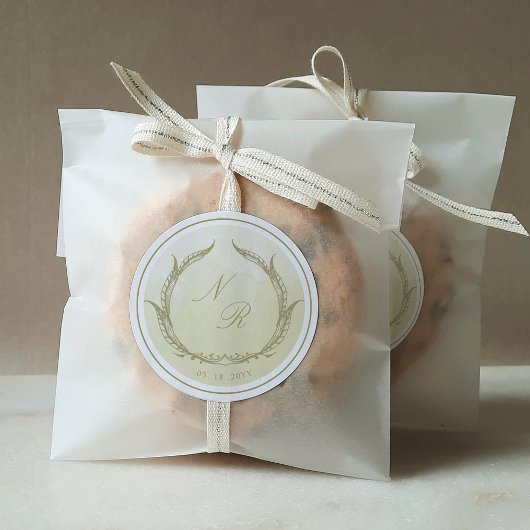 Sticker Rond Monogramme Champagne Aquarelle Enveloppe Sceau /Fa