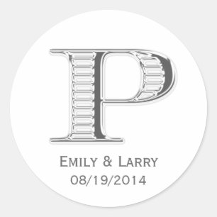 Sticker Rond Monogramme chromé blanc imprimé P mariage en faveu