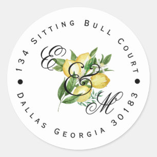 Sticker Rond Monogramme citron Adresse de retour Classic Round