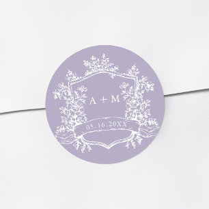 Sticker Rond Monogramme classique à armoiries florales lavande