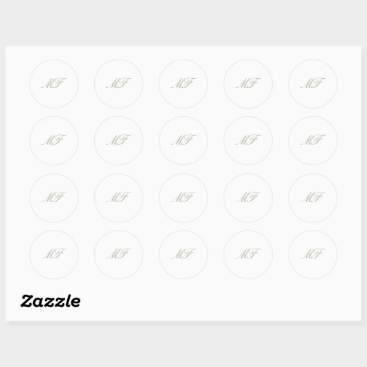 Sticker Rond Monogramme classique classique Sage vert Mariage b (Feuille)
