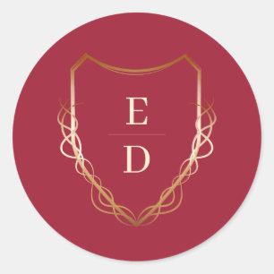 Sticker Rond Monogramme classique Crimson rouge or