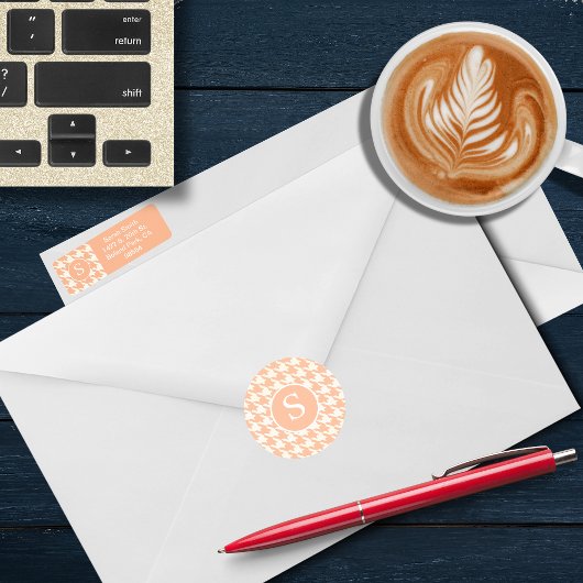 Sticker Rond Monogramme classique de corail de pêche Houndstoot