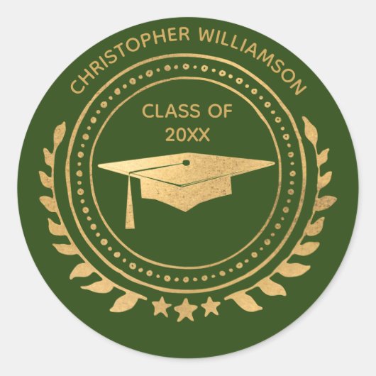Sticker Rond Monogramme classique d'or vert pour diplômés perso (Devant)