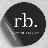Sticker Rond Monogramme Classique Élégant Minimal Noir et Blanc