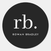 Sticker Rond Monogramme Classique Élégant Minimal Noir et Blanc (Devant)