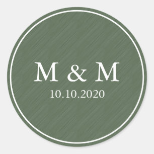 Sticker Rond Monogramme classique Mariage brossé vert foncé
