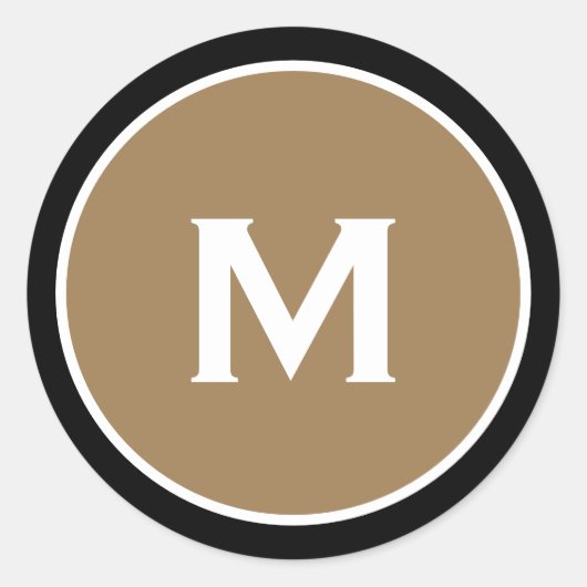 Sticker Rond Monogramme classique minimal en or noir (Devant)