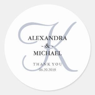 Sticker Rond Monogramme classique moderne   Dusty Blue Mariage