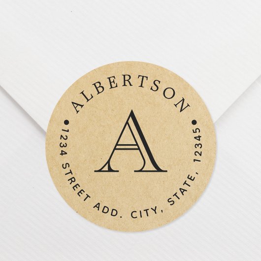 Sticker Rond Monogramme classique Nom de famille Adresse de ret