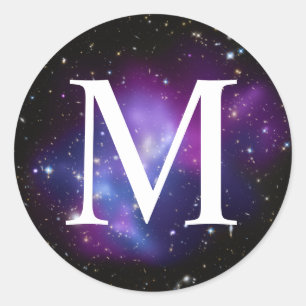 Sticker Rond Monogramme Classique Photo Céleste Violet